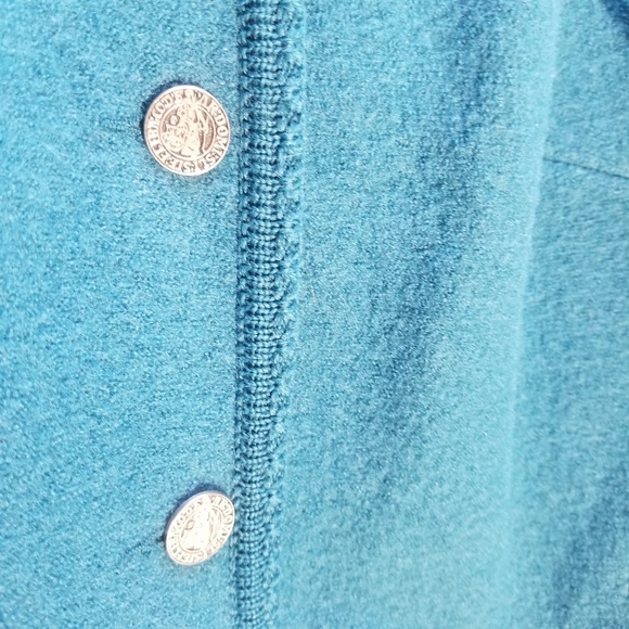 Geiger Teal Blue Button Up Wool Cardigan Sz 38/8 - Picture 6 of 7
